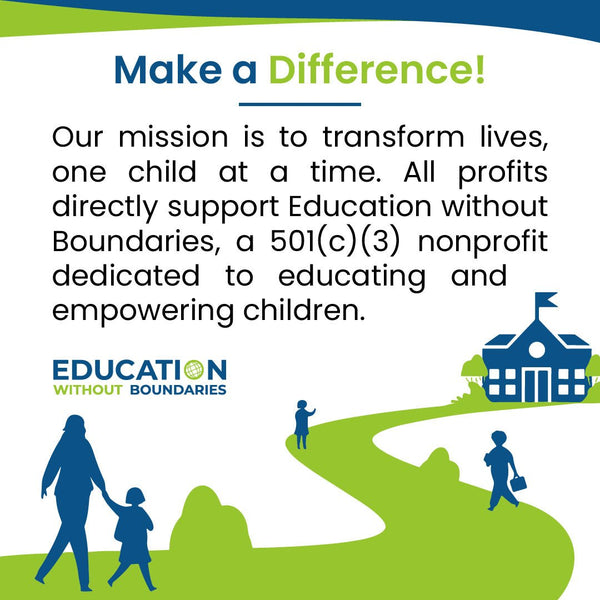 Advertisement for Education Without Boundaries with text and graphics about their mission.