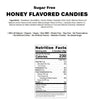 Nutrition label for sugar-free honey flavored candies on a white background