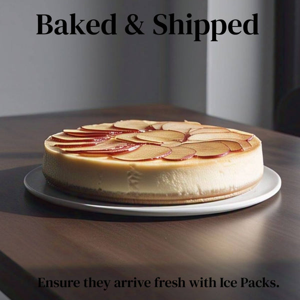Whole Andy Anand sugar-free apple cheesecake on display — diabetic-friendly, stevia-sweetened, certified gluten-free crust