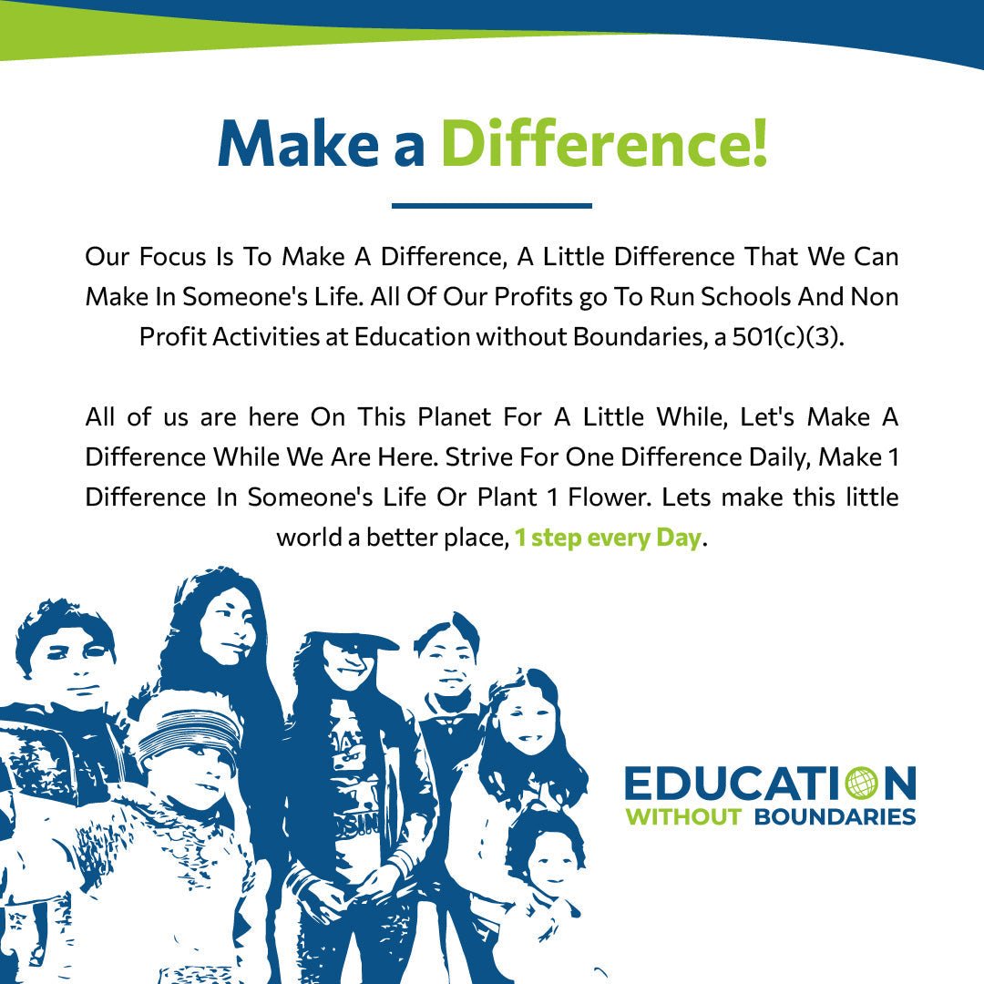 Advertisement for Education Without Boundaries with text and children's images.