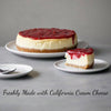 Slice of Andy Anand sugar-free gluten-free strawberry cheesecake showing creamy New York-style filling and gluten-free base