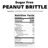 Nutrition facts label for sugar-free peanut brittle on a white background