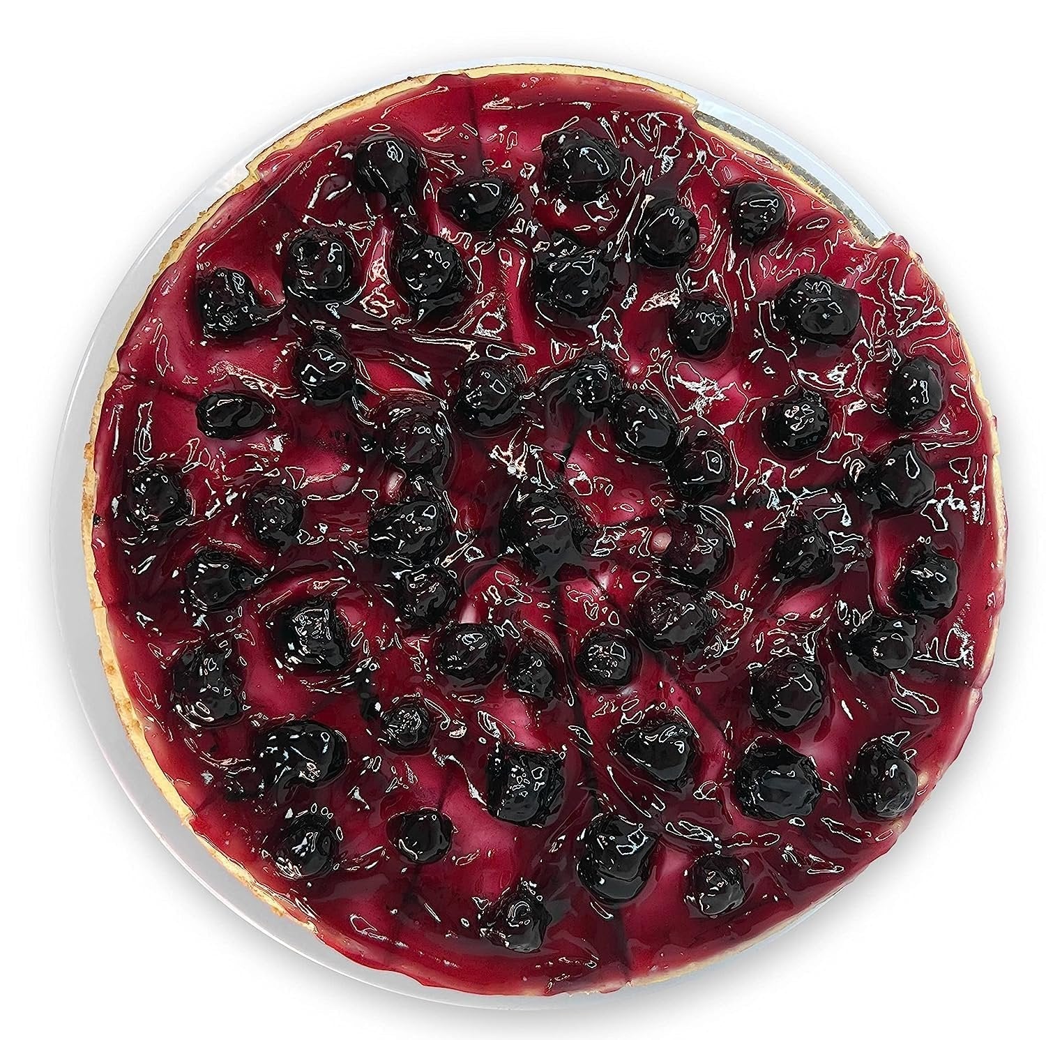 Slice of Andy Anand sugar-free blueberry cheesecake revealing creamy stevia-sweetened filling and fresh blueberry topping
