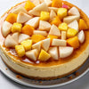 Close-up of sugar-free tropical fruit cheesecake topping featuring real mango, pineapple, and exotic fruits, stevia-sweetened and diabetic-friendly