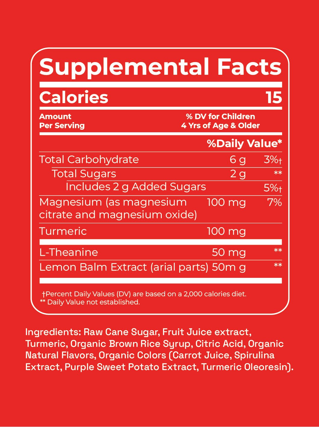 Supplemental facts label on a red background