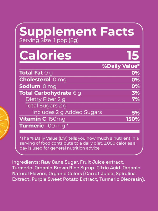 Supplement facts label on a purple background with nutritional information.