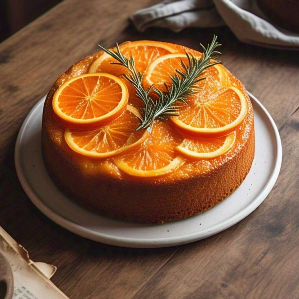Andy Anand gluten-free orange cake, 9-inch whole cake in a reusable designer tray, hand-baked in Chino California