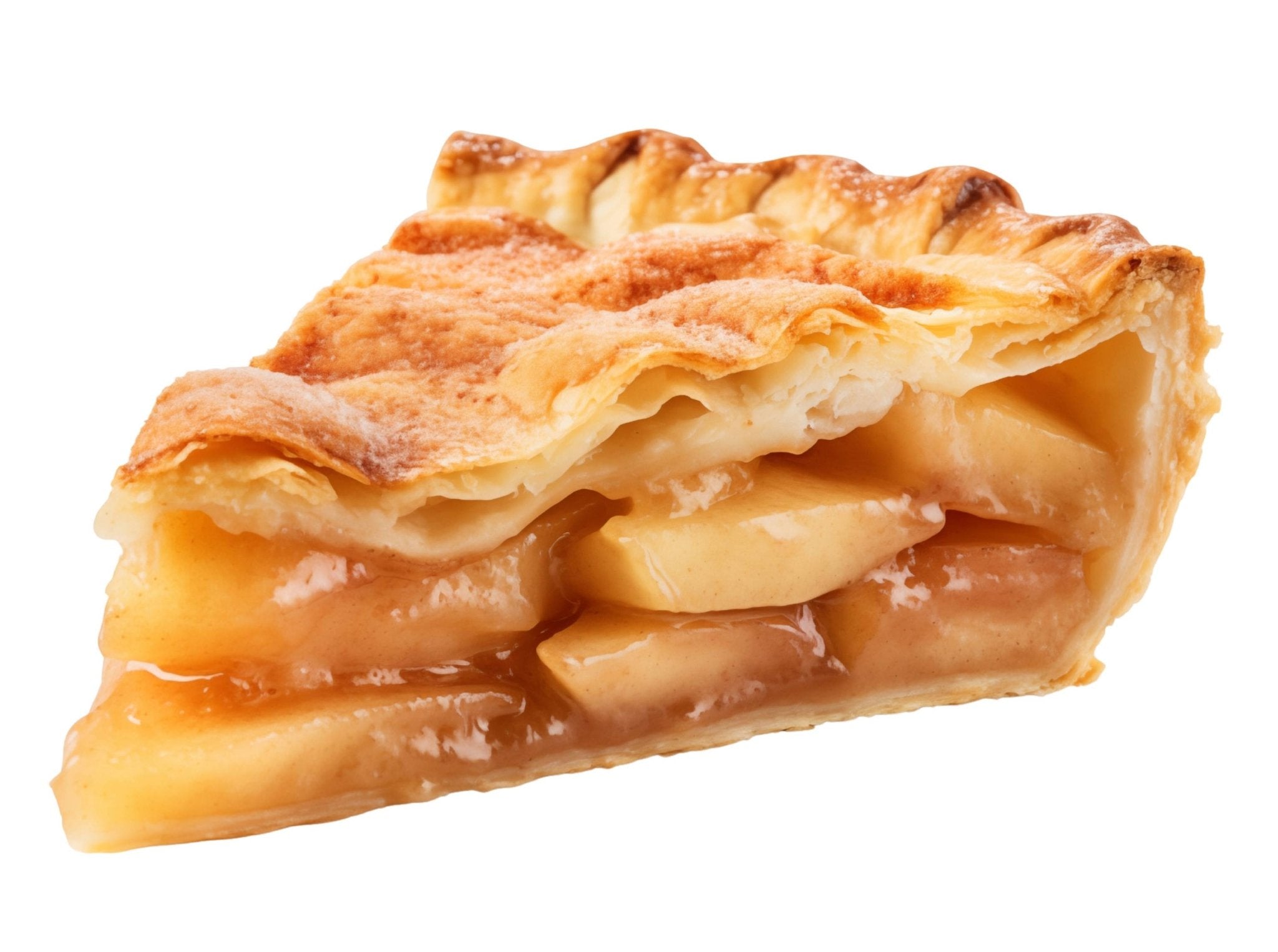 Slice of apple pie on a white background