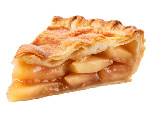 Slice of apple pie on a white background
