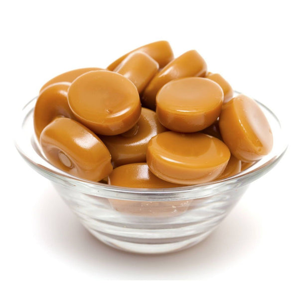 Andy Anand sugar free butter toffee candies unwrapped showing creamy texture, made in Europe