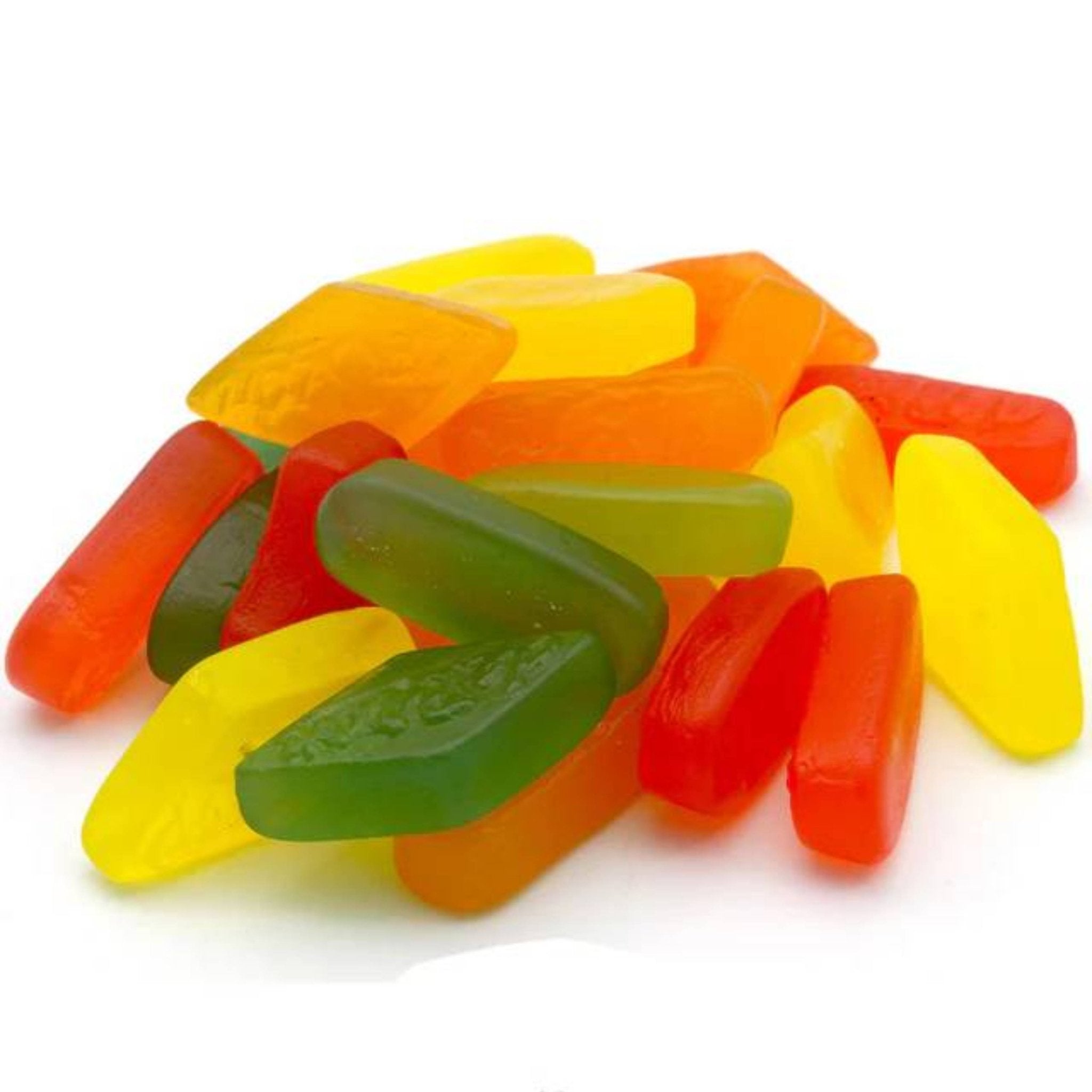 Colorful gummy candies on a white background