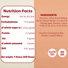 Nutrition facts and ingredients label on a beige and peach background