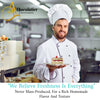Chef holding a cake in a kitchen with 'Chocolatier' branding.
