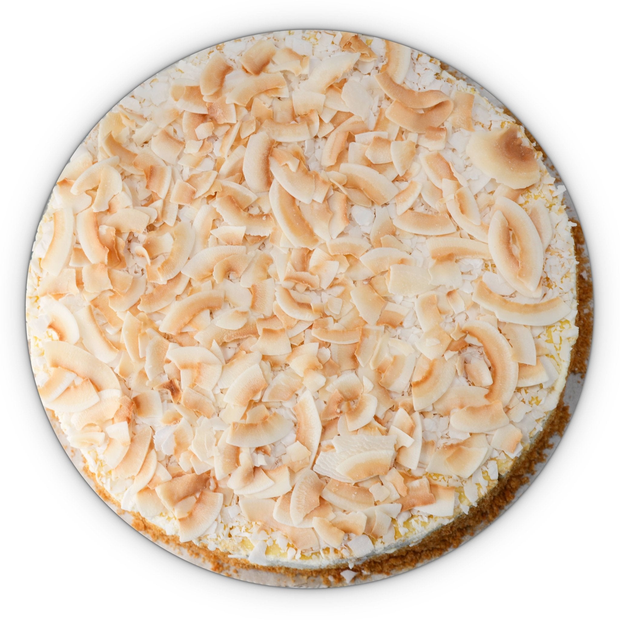 Coconut cream pie with toasted coconut on a white background