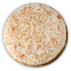 Coconut cream pie with toasted coconut on a white background
