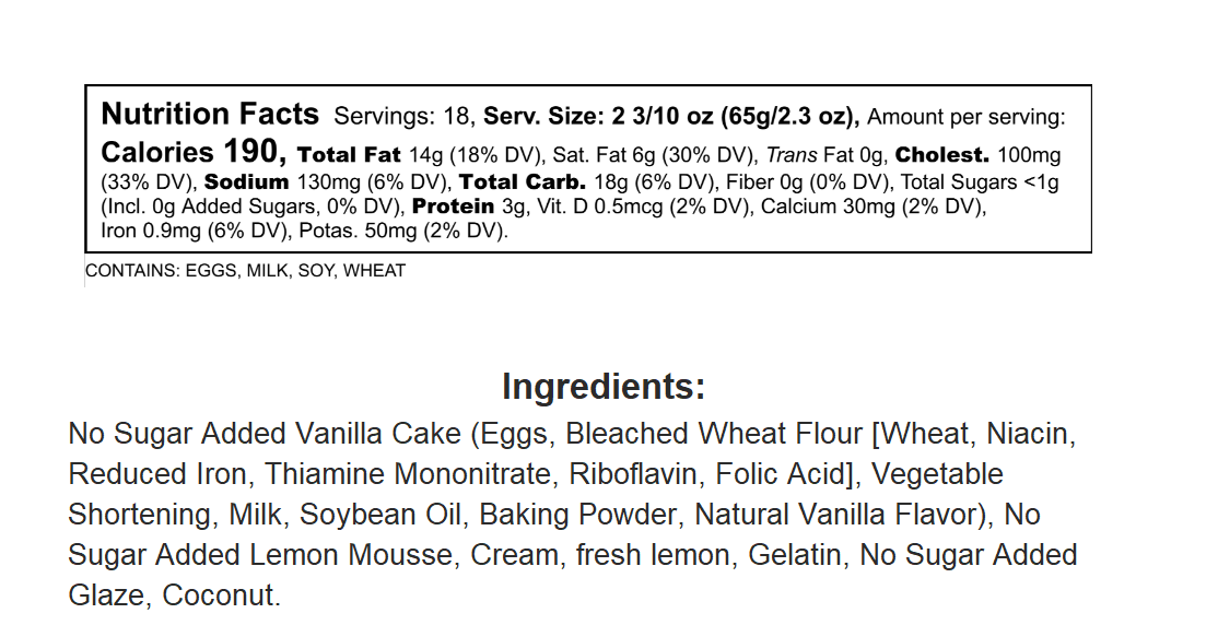 Nutrition facts and ingredients list for a product on a white background