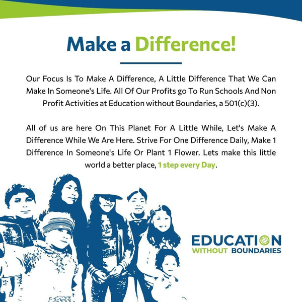 Advertisement for Education Without Boundaries with text and children's faces.