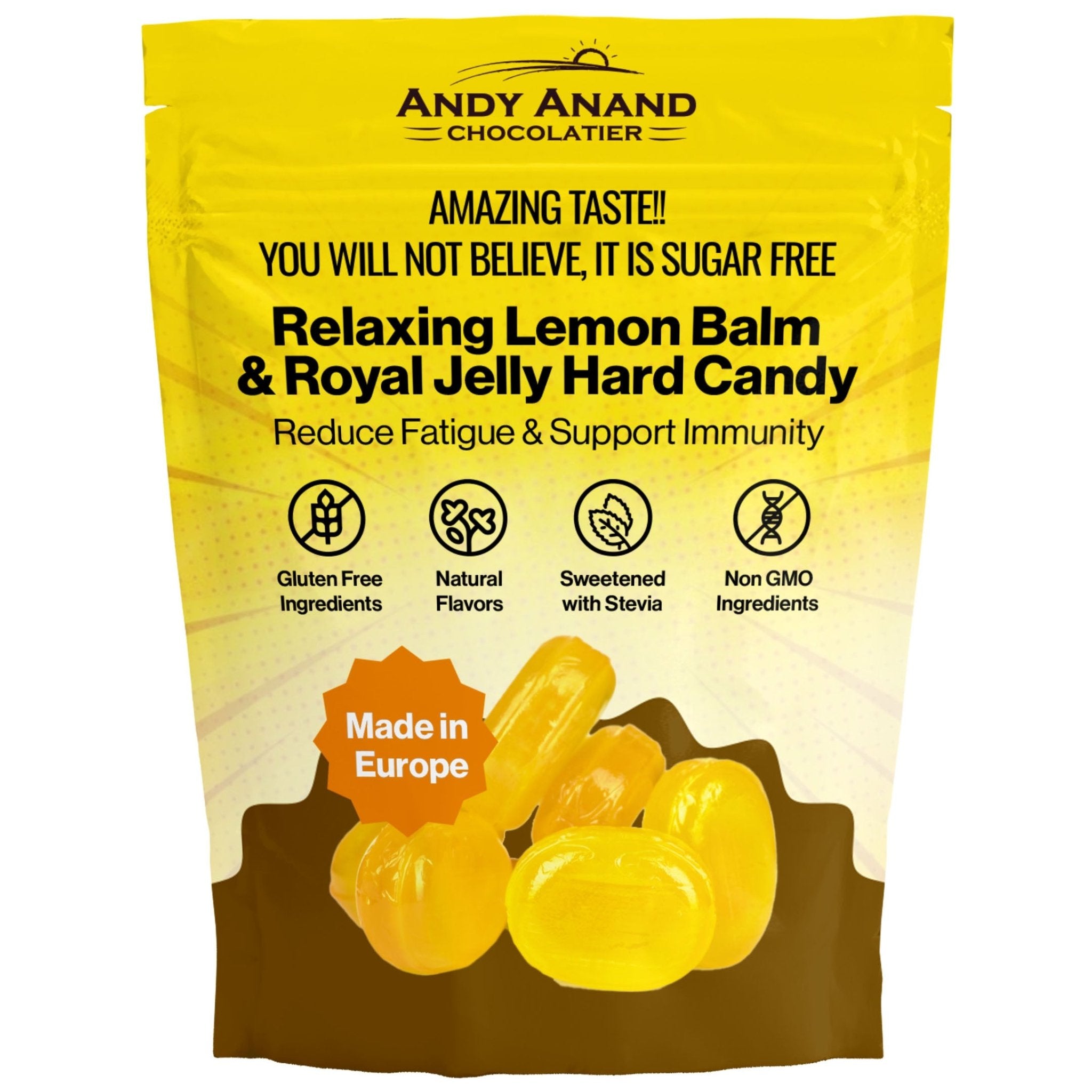 Andy Anand sugar-free lemon balm and royal jelly hard candy bag, 7 oz, European imported and keto-friendly