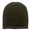 Army green knit beanie on a white background