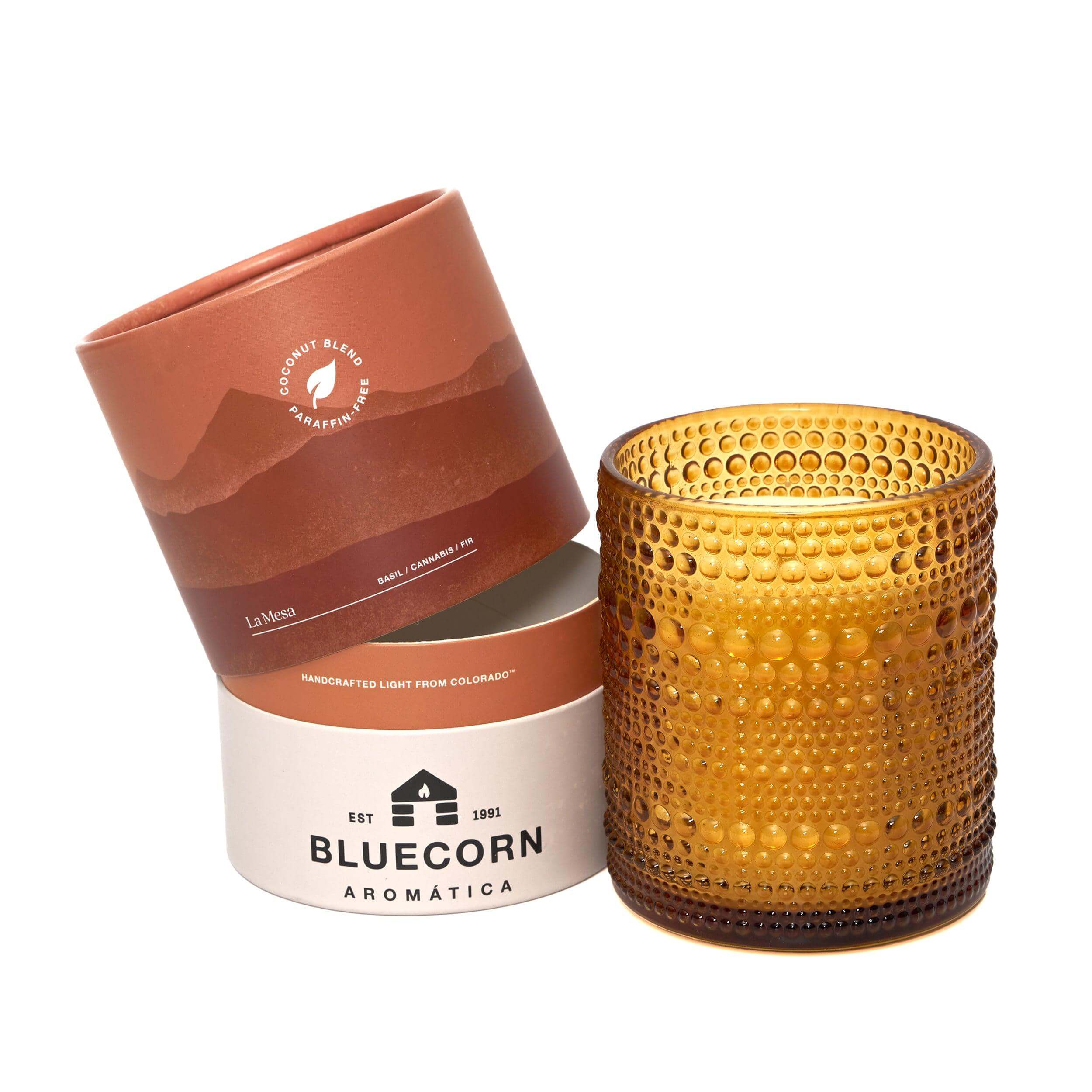 Bluecorn Candles Aromática coconut wax candle in recycled glass vessel