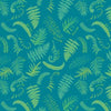 Pattern of green fern leaves on a blue background