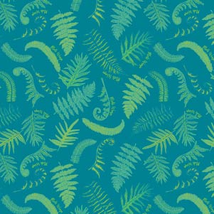 Pattern of green fern leaves on a blue background