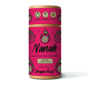 Nanah Pitahaya aluminum-free natural solid deodorant stick in pink cylindrical container on white background