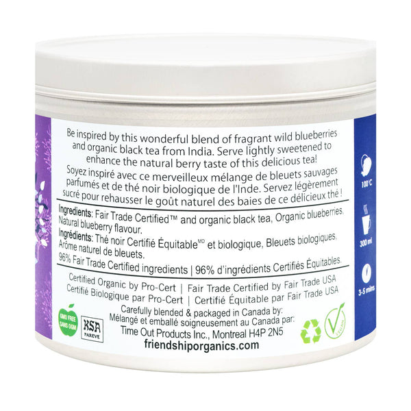 Container label with text and branding on a white background