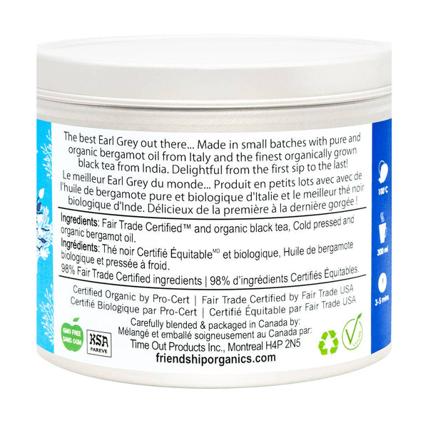 Back of a container with product details and certifications on a white background