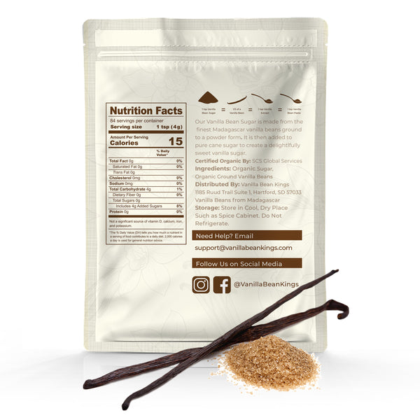 Organic Vanilla Bean Sugar | Madagascar Vanilla & Pure Cane Sugar – 12 oz
