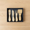 Bamboo Cheese Knife Box Set with three knives and a serving fork