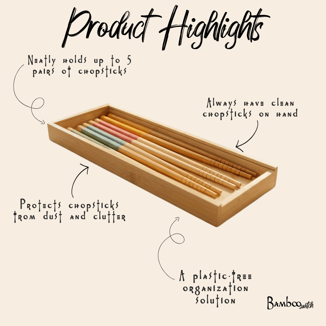 Bamboo Chopstick Storage Box, Large, open to show storage space for chopsticks