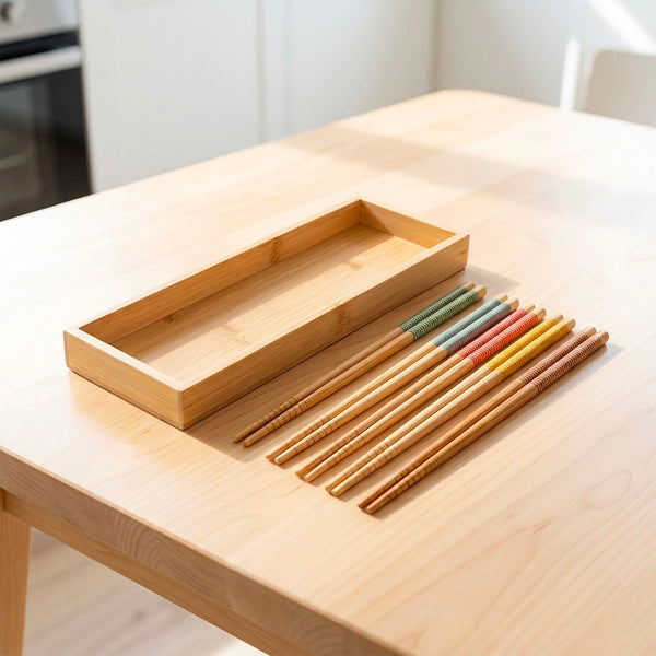 Bamboo Chopstick Storage Box, Large, shown holding chopsticks