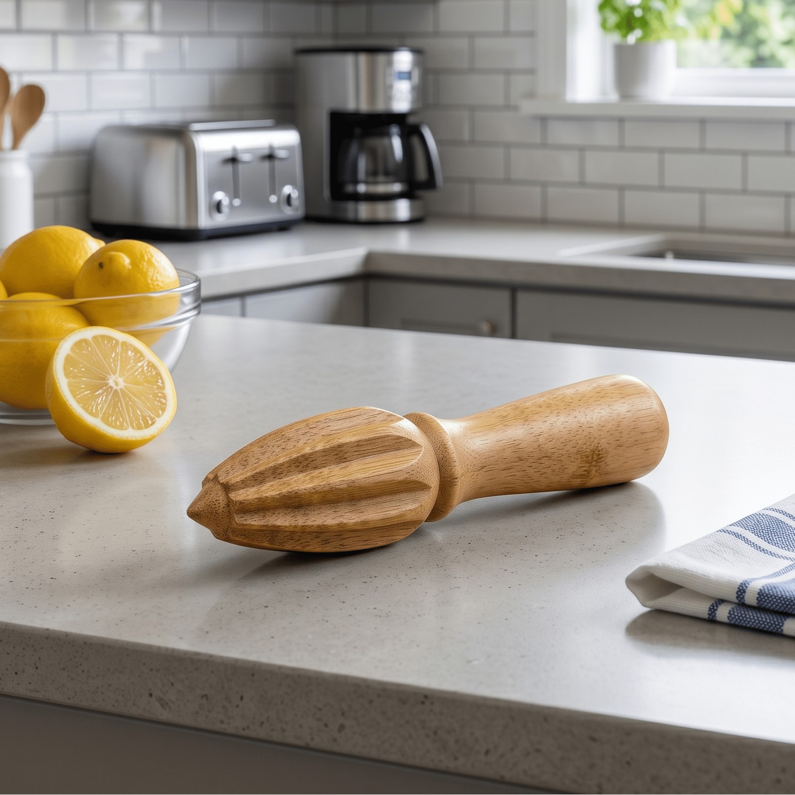 Close-up of the Bamboo Lemon Juicer's ergonomic tip
