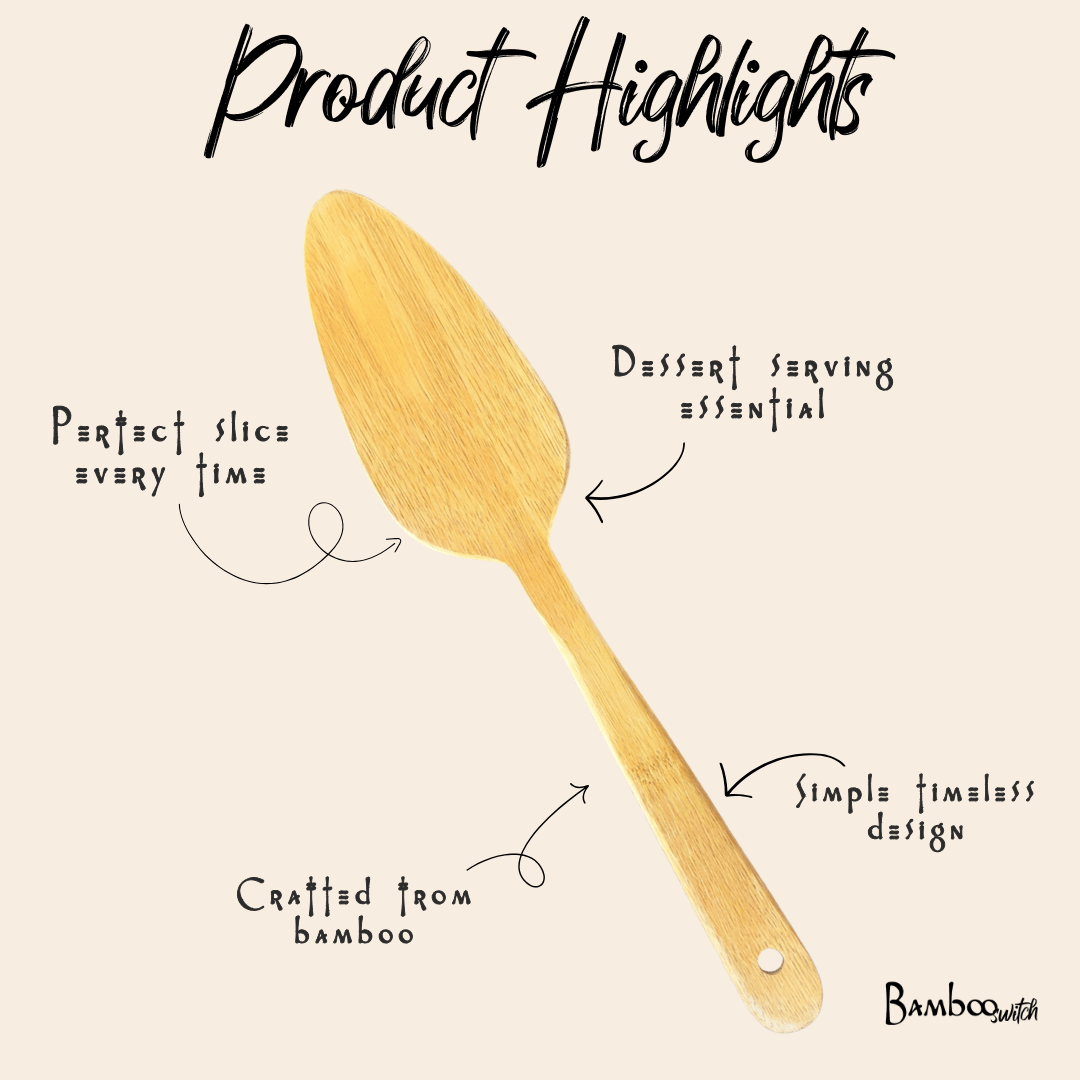 Bamboo Serving Spatula placed beside kitchen cookware