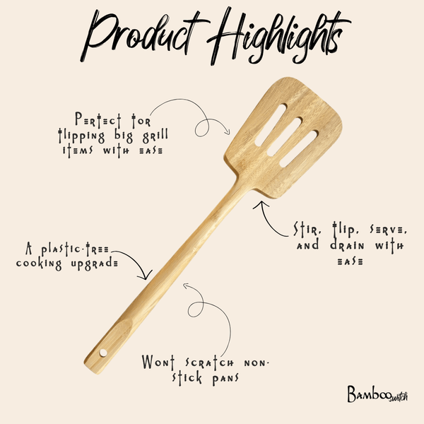 Bamboo Slotted Spatula product shot on white background