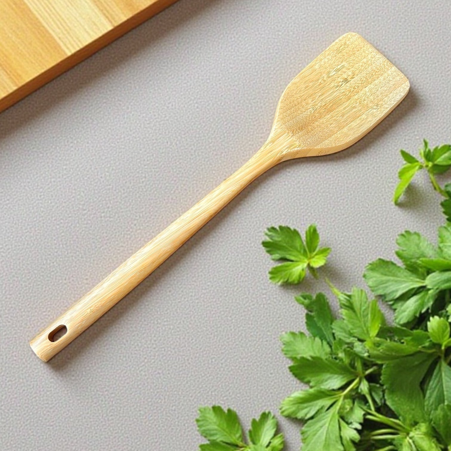 Bamboo Spatula shown for everyday cooking use