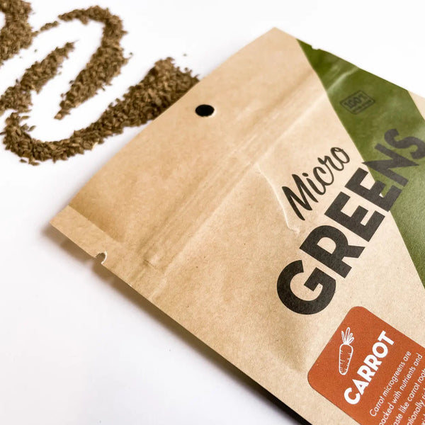 Carrot microgreens seeds by Seattle Seed Company for growing sweet aromatic carrot-top greens at home in trays