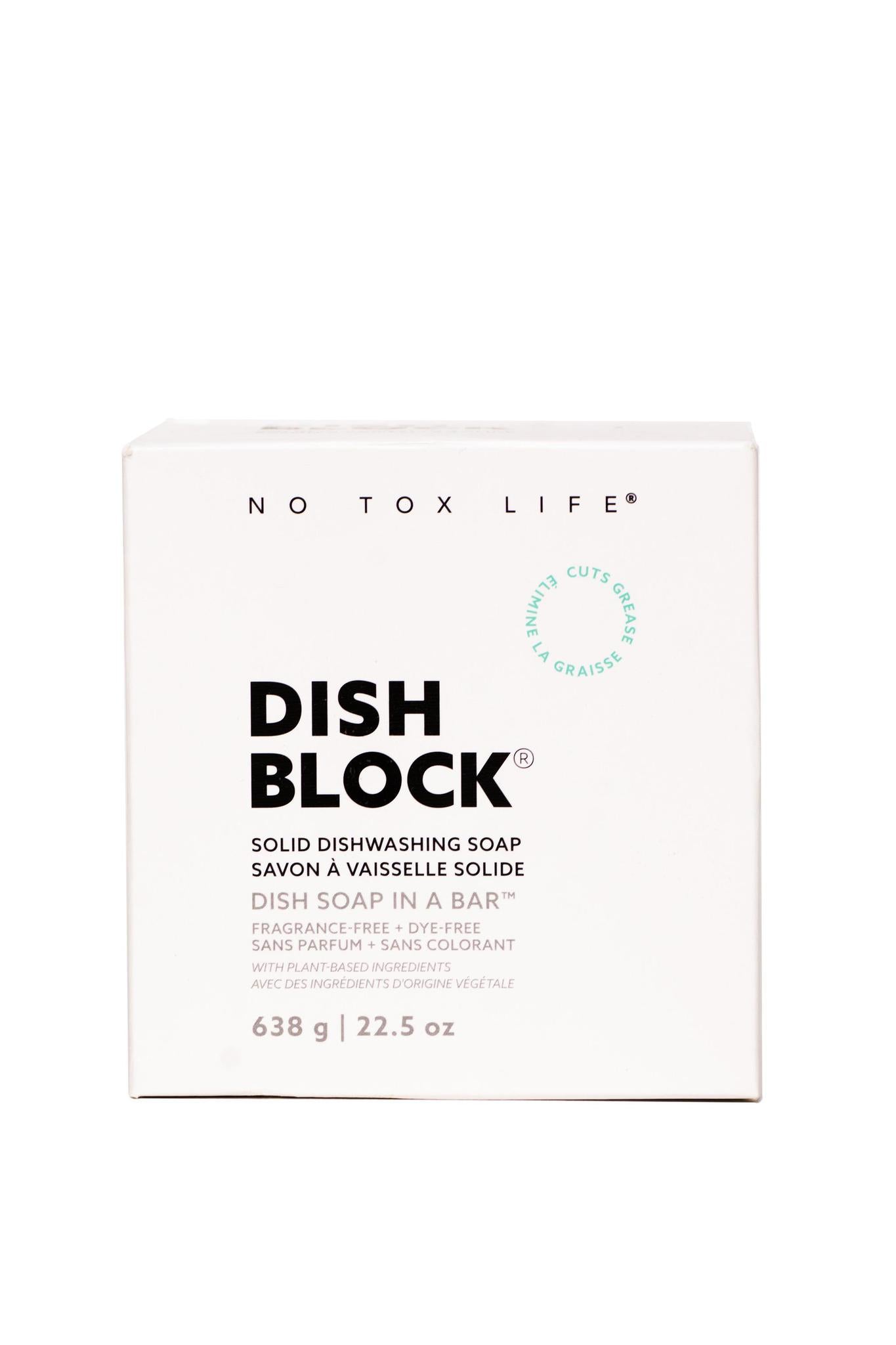 Box of No Tox Life Dish Block solid dishwashing soap on a white background
