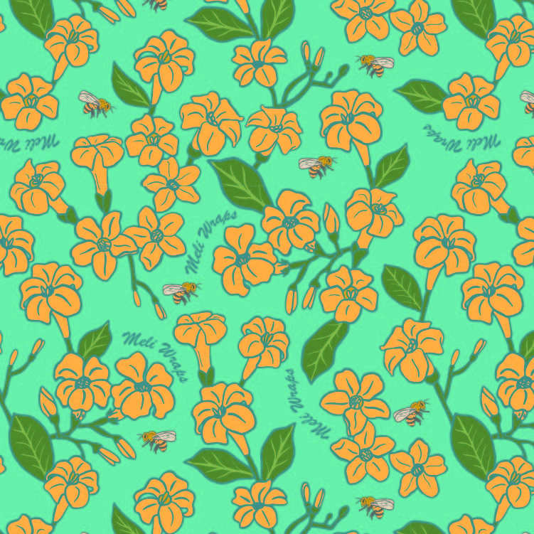 Meli Wraps beeswax food wrap Puakenikeni print set in three sizes