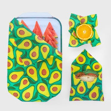 Beeswax Food Wrap three-pack with Avocado Print by Meli Wraps