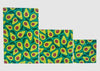 Avocado patterned fabric swatches on a white background
