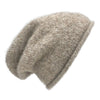 Beige knit beanie on a white background
