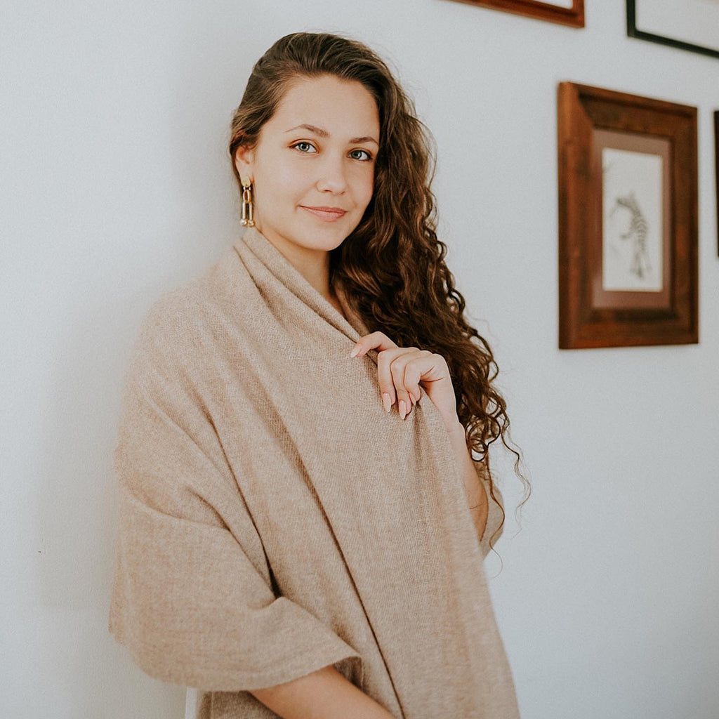 Beige Handloom Cashmere Scarf