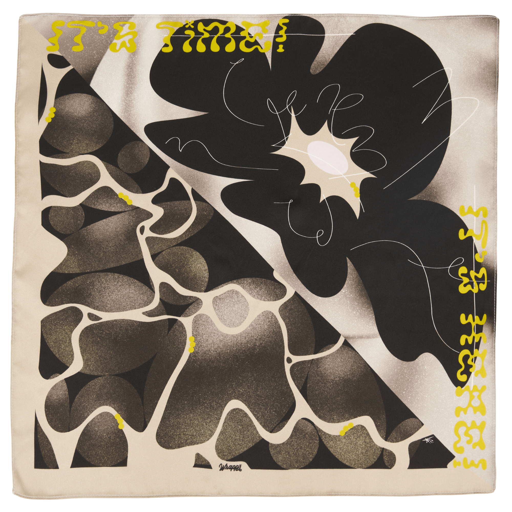 Below 18-inch mulberry silk furoshiki gift wrap by artist Essery Waller, featuring the Le Gasp springtime botanical print by Wrappr