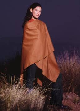 Person wearing a brown poncho in a desert-like setting