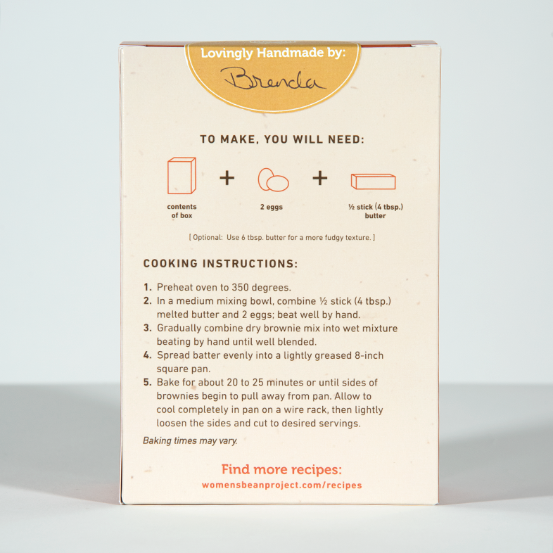 Cooking instructions on a box with branding details