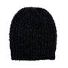 Black knit beanie on a white background