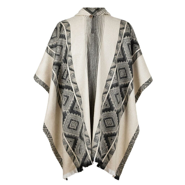 Black and grey diamond pattern alpaca poncho on ivory background by Purely Alpaca