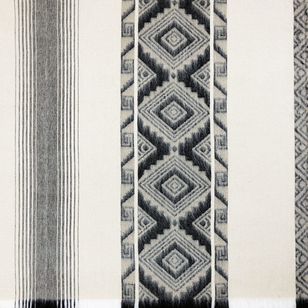 Textile with geometric pattern and stripes on a white background